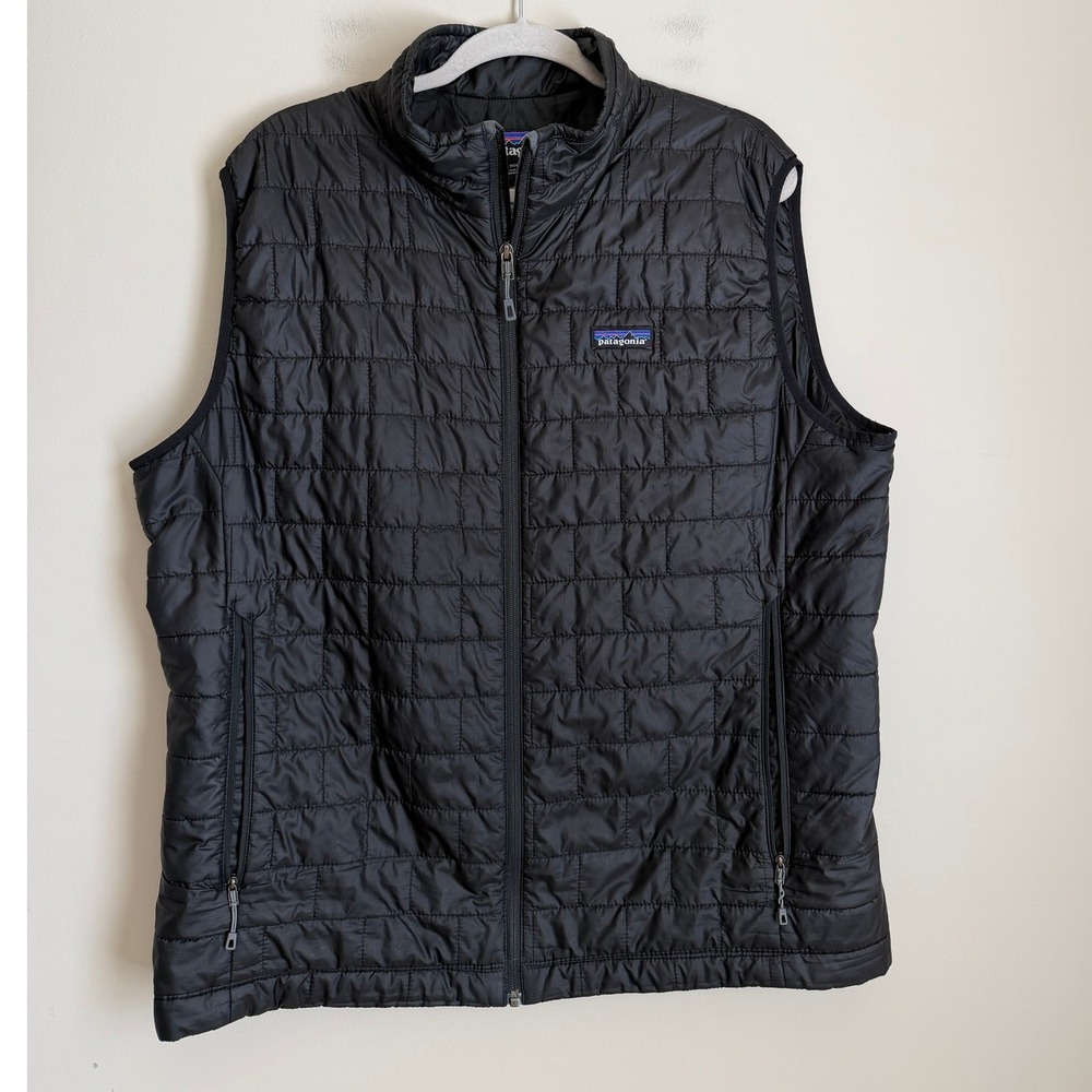 Patagonia Nano Puff Vest Mens XL Black Embroidered Quilted Puffer